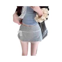 Minissaia Feminina Kawaii De Verão Com Renda E Patchwork, Cintura Baixa, Estilo Preppy, Com Fenda E