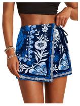 Minissaia floral Skorts SweatyRocks Boho para mulheres azul