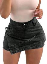 Minissaia jeans feminina Avanova, cintura alta, elástica, preta - S Minissaia jeans feminina Avanova, cintura alta, elástica, preta - S
