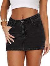 Minissaia jeans IWD Casual Stretch Jean com bolsos pretos Minissaia jeans IWD Casual Stretch Jean com bolsos pretos