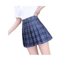 Minissaia Plissada Xadrez De Cintura Alta Feminina Preppy Linha a Harajuku Slim Fit Verão Primavera