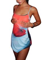 Minivestido AVZXSA Summer Spaghetti Spaghetti Spaghetti Spaghetti, floral, azul, feminino