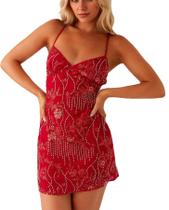 Minivestido calbático com lantejoulas brilhantes, strass, sem encosto, vermelho Minivestido calbático com lantejoulas brilhantes, strass, sem encosto, vermelho