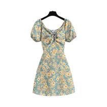 Minivestido Feminino de Verão - Estampa Floral, Chiffon Plissado, Manga Bufante