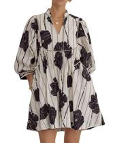 Minivestido feminino EZAPINE Floral Babydoll com decote em V, 3/4, mangas folhadas, uma linha, Flowy Swing, Summer, vestidos de sol brancos