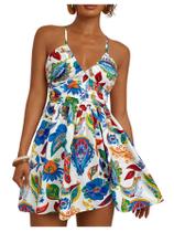 Minivestido feminino Floerns Boho com estampa tropical com alça espaguete Minivestido feminino Floerns Boho com estampa tropical com alça espaguete