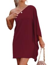 Minivestido feminino Jhsnjnr de um ombro com babados vermelho Minivestido feminino Jhsnjnr de um ombro com babados vermelho