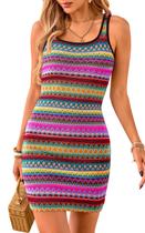 Minivestido feminino PRETTYGARDEN 2025 Boho listrado roxo