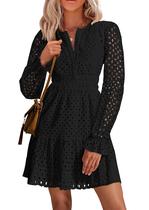 Minivestido feminino PRETTYGARDEN 2025 de manga comprida com decote em V preto Minivestido feminino PRETTYGARDEN 2025 de manga comprida com decote em V preto