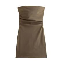 Minivestido Feminino Sem Alças - Plissado, Zíper Traseiro, Cor Sólida