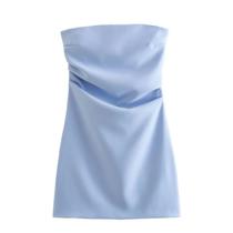 Minivestido Feminino Sem Alças - Plissado, Zíper Traseiro, Cor Sólida