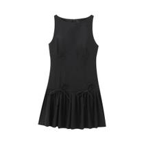 Minivestido Feminino Sem Mangas com Babados - Gola Redonda e Zíper Traseiro
