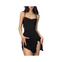 Minivestido Feminino Sexy com Babados, Alças Finas e Fenda Lateral - Ideal para Festas