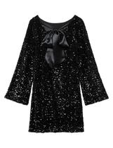 Minivestido HOCANDY Sparkly Sparkly Sequin, manga comprida, sem encosto, preto