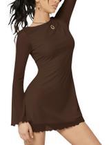 Minivestido Milumia Boat Neck Mesh, manga comprida em forma de sino, Y2k 2026 Minivestido Milumia Boat Neck Mesh, manga comprida em forma de sino, Y2k 2026