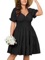 Minivestido SHESTARR Plus Size com decote em V e manga curta para mulheres Minivestido SHESTARR Plus Size com decote em V e manga curta para mulheres