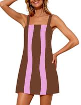 Minivestido Yidarer Summer Color Block Casual com bolsos marrons