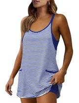 Minivestido Zhiyouni Summer Athletic com decote em V listrado para mulheres Minivestido Zhiyouni Summer Athletic com decote em V listrado para mulheres