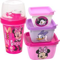 Minnie Rosa Garrafa e Potes Micro-ondas Freezer Kit Lanche