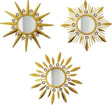 Mirror Manortang Champagne Gold, parede redonda de 9 cm, pacote com 3