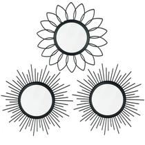 Mirror Uaussi Metal Sunburst Wall, pacote com 3, 12 cm de diâmetro, preto