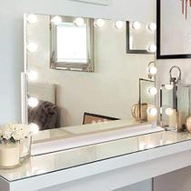 MISAVANITY Grande Vaidade Espelho de Maquiagem com Luzes 23 "X18" Espelho de Hollywood Iluminado com Ampliação de 10X e Carregador USB para Mesa de Camarim do Quarto 15 Luzes LED Reguláveis 360 Graus Rotativas - M MISAVANITY