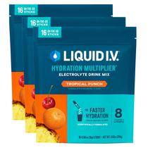 Mistura de bebida eletrolítica em pó Liquid I.V. Hydration Multiplier Tropical Punch, pacote com 3 (48 porções)
