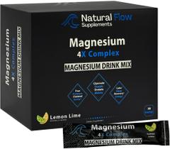 Mistura de bebida em pó de magnésio Natural Flow 4X limão/lima, pacote com 30 Mistura de bebida em pó de magnésio Natural Flow 4X limão/lima, pacote com 30