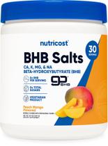 Mistura de bebidas BHB Salts Nutricost, sabor pêssego e manga, 30 porções