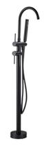 Misturador De Piso Para Banheira Imersão Preto Fosco Elegante Black Luxo Moderna Aço Inoxidável Duchinha Alta Monocomando Quente e Frio