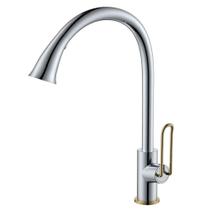 Misturador monocomando kromma para cozinha com bica alta em aço inox com dourado kr019 1785 Misturador monocomando kromma para cozinha com bica alta em aço inox com dourado kr019 1785