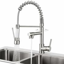 Misturador Torneira Gourmet Bica alta Cromada Bancada Cozinha Monocomando Inox Jato Duplo Prateado
