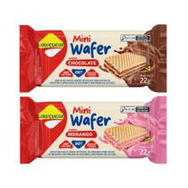 Mix 2 Mini Wafer Lowçucar Chocolate E Morango Zero Açúcar 22g Crocante Lanche Saudável