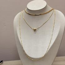 Mix 3 colares corrente groumet/ corrente veneziana com pingente coração/ corrente com corações chapinha ouro Mix 3 colares corrente groumet/ corrente veneziana com pingente coração/ corrente com corações chapinha ouro