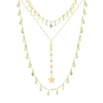 Mix 3 colares eclipse lua e estrelas folheado a ouro 18k