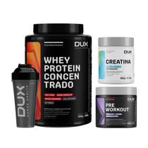 Mix Hipertrofia Whey Concentrado 20g Proteina + Creatina + Pre Workout + Coqueteleira Dux