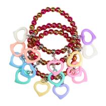 Mix Infantil de Pulseiras Beads Pink com Corações Vazados