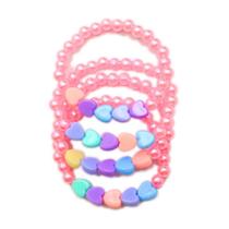 Mix Infantil Pulseiras Beads Rosa Corações Color