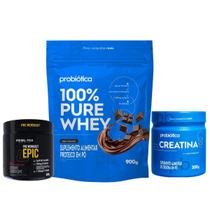 Mix Treino Completo Whey Concentrado Chocolate 24g de Proteína Creatina e Pré Treino Probiótica