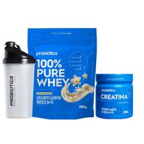 Mix Whey Concentrado Baunilha 24g de Proteína Creatina e Coqueteleira Probiótica