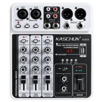 Mixer de áudio de DJ profissional, mixer de DJ de 4 canais, mixer de som Bluetooth, suporta entrada de computador USB/MP3/BT, mixer de áudio de estúdio estéreo de alimentação fantasma de 48V adequado para gravação de streaming em estúdio de DJ