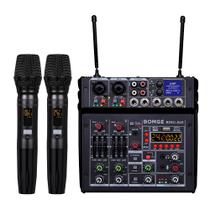 Mixer de Áudio Karaoke BOMGE 04E - 4 Canais com 2 Microfones UHF Sem Fio