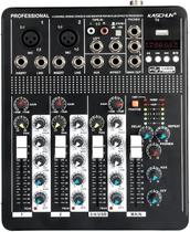 Mixer de áudio Kaschun T4 de 4 canais com 48V Phantom USB