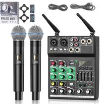 Mixer de áudio Kmise de 4 canais com microfone sem fio duplo BT