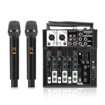 Mixer de áudio MICNAUX de 4 canais com microfones sem fio duplos