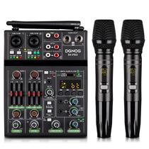 Mixer de Áudio Profissional 4 Canais com 2 Microfones Sem Fio - Bluetooth, USB, 48V Phantom Power Mixer de Áudio Profissional 4 Canais com 2 Microfones Sem Fio - Bluetooth, USB, 48V Phantom Power
