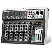 Mixer de Áudio Profissional de 6 Canais com DSP - Interface de Áudio 16-bit, Reverb, +48V Phantom e Bluetooth Mixer de Áudio Profissional de 6 Canais com DSP - Interface de Áudio 16-bit, Reverb, +48V Phantom e Bluetooth