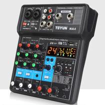 Mixer Mesa De Som Áudio Interface 4 Canais Placa De Som 24 Efeitos 48V Profissional Teyun NA4