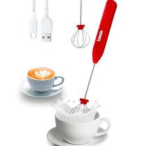 Mixer Portátil Compacto, Recarregável e 3 Velocidades - USB Vermelho