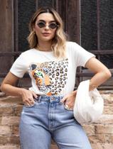MM BOUTIQUE Blusinha T-shirt Feminina Onça Pintada Moda Blogueira